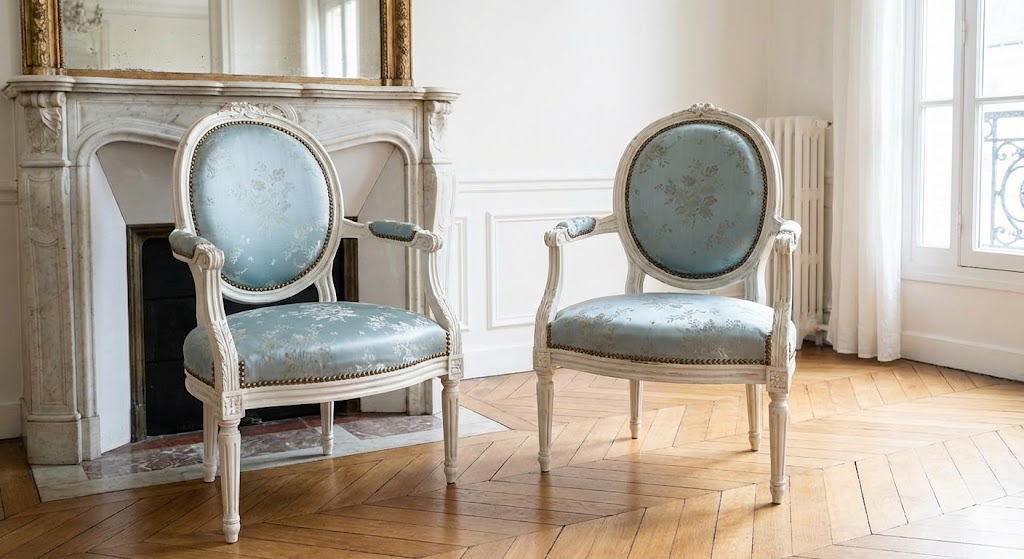 Paire de fauteuils Louis XVI retapissés